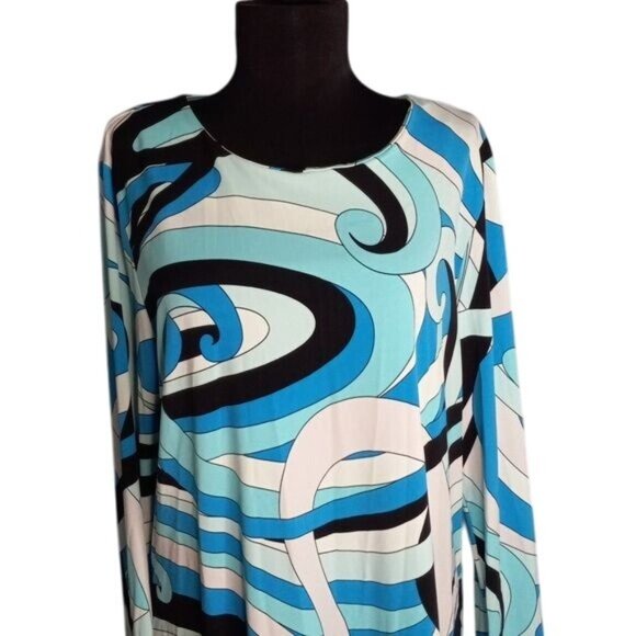 Michael Michael Kors XL Dress Abstract Mod Pop Art Print Long Sleeve Summer Blue - Picture 5 of 12